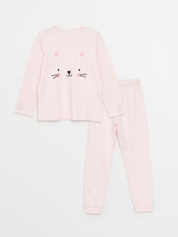 Bisiklet Yaka Bask?l? Uzun Kollu K?z ?ocuk Pijama Tak?m?