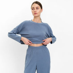 Костюм женский: лонгслив, брюки, MINAKU: Casual Collection, серо-голубой, размер 48