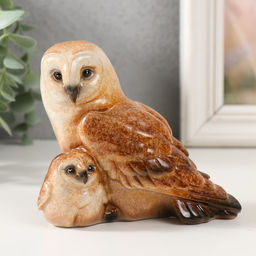 Фигурка полистоун лак «Обыкновенная сипуха (сова) с детёнышем», 11.5×6.5×10.2 см