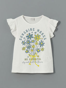 Bisiklet Yaka Bask?l? K?z ?ocuk Ti??rt ve ?ort