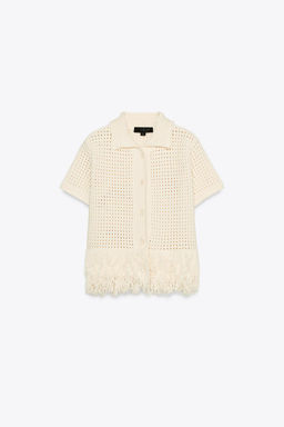 FRINGED CHECK KNIT JACKET - Zara фото 5