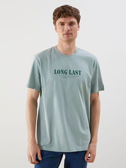 Bisiklet Yaka Bask?l? Penye Erkek Ti??rt