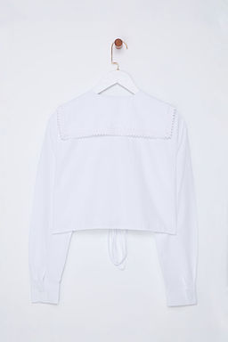TRENDYOLMILLA Beyaz Yakas? Dantel Ve Baglama Detayl? Regular Normal Kal?p Dokuma Crop Gomlek TWOSS25GO00019  фото 7