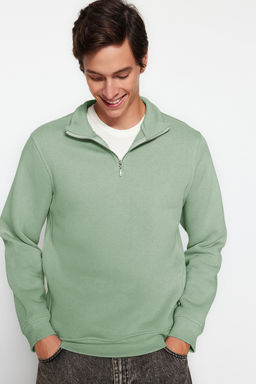 Mint Regular/Normal Kesim Dik Yaka Fermuarl? Pamuklu Basic Ici Polarl? Sweatshirt TMNAW24SW00041