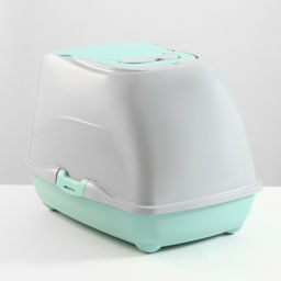 Туалет-домик для кошек закрытый с дверцей 50*38*37 см, бирюзово-серый - Пижон фото 4