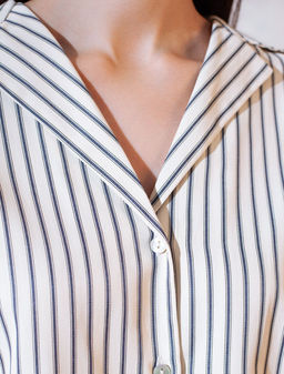 Блузка в полоску с цельнокроеным коротким рукавом из легкого хлопкового поплина - Vilatte фото 2
