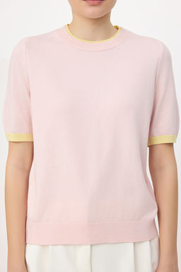 Wardrobe Essentials Pembe Renk Bloklu Bisiklet Yaka Triko Bluz TWOSS26BZ00133 - Trendyolmilla фото 3