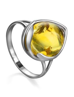 Серебряное кольцо с натуральным лимонным янтарём Селена