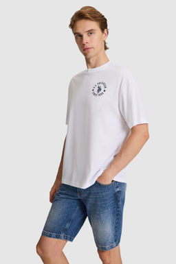 Erkek Beyaz Oversize Fit Bisiklet Yaka Ti__rt