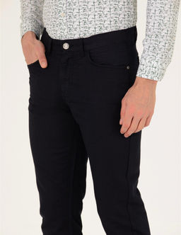 Siyah Slim Fit Keten Kar___ml_ Kanvas Pantolon