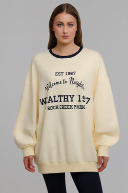 Арт. 15131 Свитшот женский оверсайз удлиненный 42-52 (3 шт) Цвет:молочный - Калинка фото 5