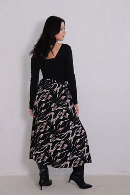 11374 Юбка А-силуэта чёрная с принтом - Martichelli фото 22