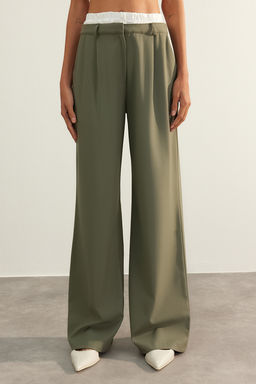 Limited Edition Mint Wide Leg Bel Boxer Detayl? Dokuma Kumas Pantolon TWOAW24PL00273