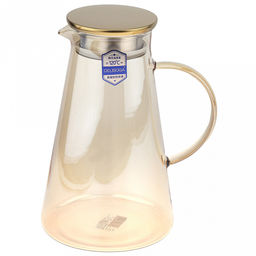 "Делисога (Delisoga)" Кувшин стеклянный "Граф" 1,85л, д14см h22см, тонкостенное, цветное боросиликатное стекло, цвет - медовый, крышка из нержавеющей стали с силиконовым уплотнителем, с фильтрующими отверстиями, д/горла 8см, д/основания 13см, в подар