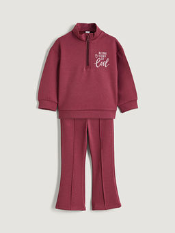 Bask?l? K?z ?ocuk Sweatshirt ve Pantolon 2li