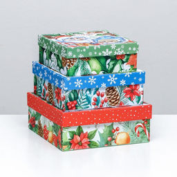 Коробки новогодние подарочные 3 в 1 С Новым годом, 19?19?7.5 - 14?14?4 см