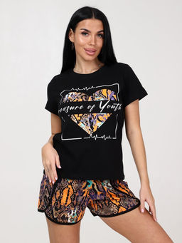 675 ПИЖАМА ЖЕНСКАЯ (шорты) (Чёрный/рыжий (змея)) - А-дина фото 2