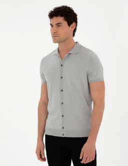 A__k Gri Slim Fit D__meli Polo Yaka Keten Kar___ml_ Triko Kazak