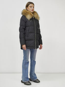 Куртка Бренд Visdeer ПРЕМИУМ КЛАССА зимняя с мехом ЕНОТА, черного цвета