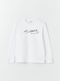 Bisiklet Yaka Atat?rk ?mza Bask?l? Uzun Kollu Erkek ?ocuk Ti??rt