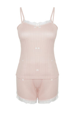 Trendyolmilla Pembe 5li Kusakl? Kurdele/Fiyonklu Fitilli Sortlu Orme Sabahl?kl? Pijama Tak?m? THMSS24PT00380  фото 11