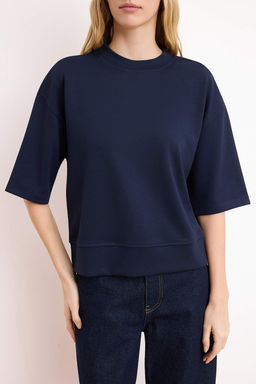 Lacivert Oversize/Genis Kal?p Dusuk Kol Truvakar Soft Touch Orme T-Shirt TWOSS26TS00182 - Trendyolmilla фото 3