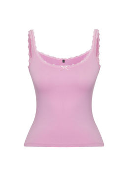 Pembe Fitted/Vucuda Oturan Dantel ve Fiyonk Detayl? Esnek Orme Bluz TWOSS25BZ00150