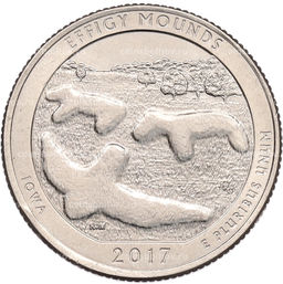 Монета 1/4 доллара (25 центов) 2017 года P США Национальные парки  №36 Национальный парк Эффиджи Маундс (Фигурные Курганы)