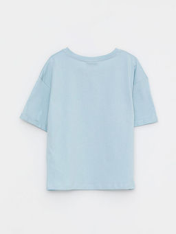 Bisiklet Yaka Bask?l? K?sa Kollu Pamuklu K?z ?ocuk Ti??rt - Waikiki фото 2