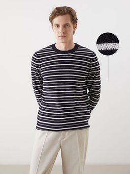 Bisiklet Yaka ?izgili Erkek Dokulu Triko Kazak