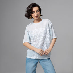 Футболка с объемным декором, Буду тебе сниться (голубой меланж) - Charutti фото 4