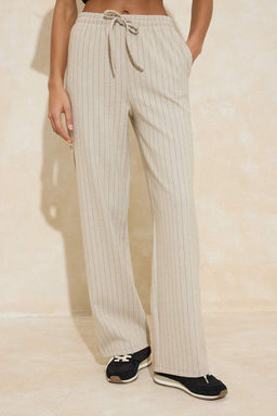 TRENDYOLMILLA Siyah Kal?n Cizgili Straight/Duz Kesim Esnek Pantolon TWOSS24PL00072 фото 19