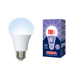 LED-A70-25W/6500K/E27/FR/NR Лампа светодиодная. Форма "A", матовая. Серия Norma. Дневной белый свет (6500K). Картон. ТМ Volpe