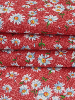 Бязь Ромашки на красном, ш.1.5м, хлопок-100%, 120гр/м.кв - Купава фото 2