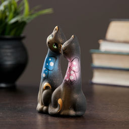 Фигурка керамика Коты Влюбленные с бантиками, чёрные, 5?9?12 см