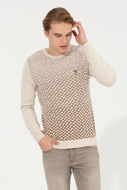 Мужской кремовый свитер из меланжевого трикотажа