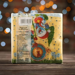 Цена за 3 шт. Салфетки новогодние бумажные Снеговички-Часовички, 2 слоя, 33?33 см, 20 шт.