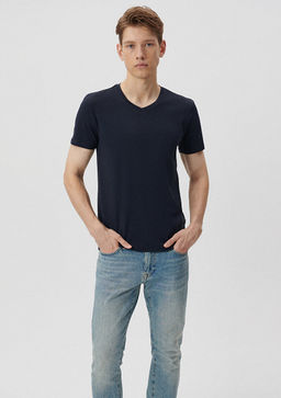 Stretch V Yaka Lacivert Basic Tisort