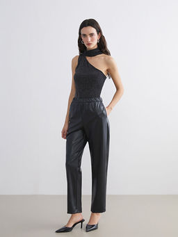 Beli Lastikli Deri G?r?n?ml? Kad?n Pantolon