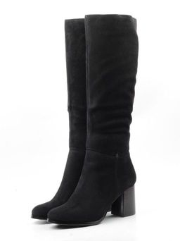 02-K82-B1 BLACK Сапоги зимние женские (натуральная замша, натуральный мех (евромех))