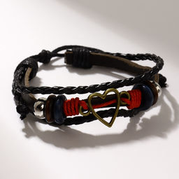 Цена за 2 шт. Браслет кожа «Стиль» сердце, чёрно-красный, d=7 см