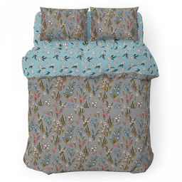 Постельное белье, комплект Евростандарт "Цветочная поляна", 4 предмета: пододеяльник на пуговицах 200х215см, простыня 220х240см, 2 наволочки 70х70см, поплин 115г/м2, хлопок 100%, упаковка "классическая" ПВХ 34,5х41см, "Домашняя мода" (Россия)