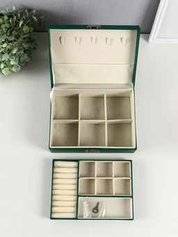 Шкатулка для украшений Isabel, съёмная подставка, тёмно-зелёная, 23.5×17×8.7 см