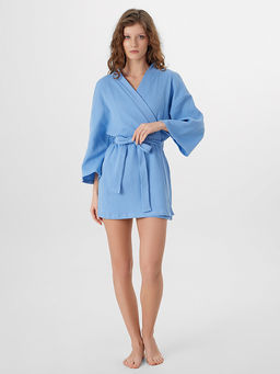 Халат женский голубой вафельный