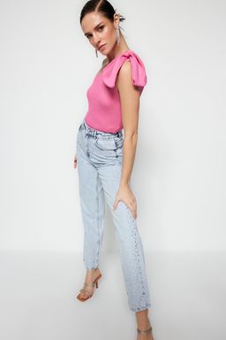 Trendyolmilla Pembe Tek Kol Fiyonk Detayl? Triko Bluz TPRSS22BZ0166 фото 2