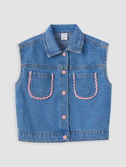 G?mlek Yaka Basic K?z ?ocuk Jean Yelek