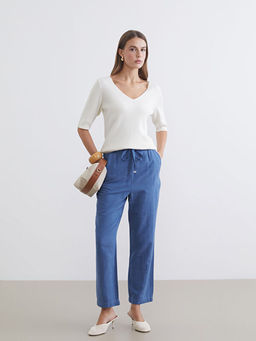 Beli Lastikli Keten Kar???ml? Kad?n Pantolon