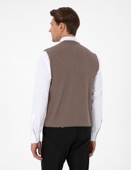 Vizon Melanj Slim Fit V Yaka Triko Yelek