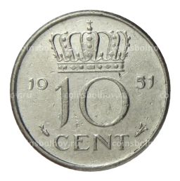Монета 10 центов 1951 года Нидерланды