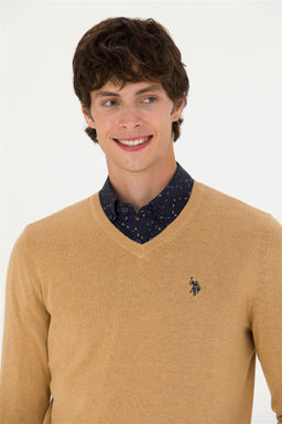 Свитер мужской U. S. Polo Assn Basic песочный меланж из хлопка - U.s. polo assn фото 2